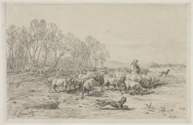 Paysage avec un troupeau de moutons