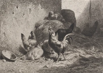 Coq et poules, 1864