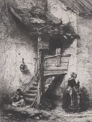 Escaliers et femme barattant, 1845