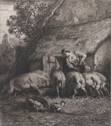 Femme nourrissant des cochons, 1850
