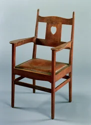 Chaise de salle à manger avec accoudoirs et siège amovible, vers 1902