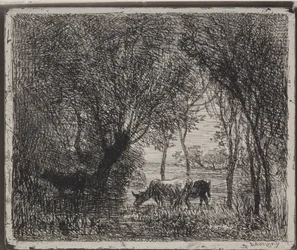 Vaches dans les bois, impression originale 1862, imprimée en 1921