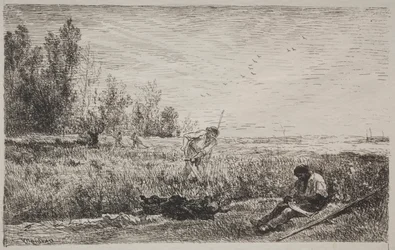 Fenaison, impression originale 1862, imprimée en 1921