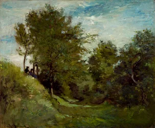 Paysage avec figures assises sur une berge
