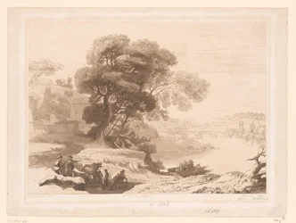 Paysage avec bergers et bétail au bord d