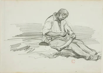 Homme réparant une faux