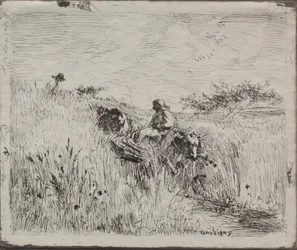 Chemin à travers le champ de blé, impression originale 1862, imprimée en 1921