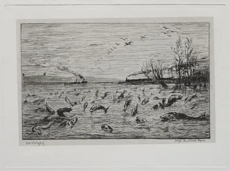 Le voyage en bateau : réjouissance des poissons au départ du garçon de cabine Les Poissons, 1861