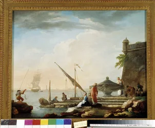 Port méditerranéen à la fontaine