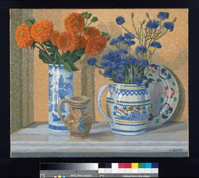 Dahlias et bleuets
