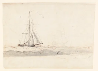 Un cotre avant le vent avec un navire au loin