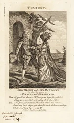 Mlle Ann Brown et M. George Mattocks dans les rôles de Miranda et Ferdinand dans une version opératique de La Tempête de William Shakespeare, Covent Garden Theatre