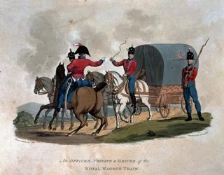 Un officier, un soldat et un conducteur du Royal Waggon Train, de 