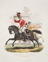 Premier Régiment des Life Guards, nouvel uniforme, gravé par Joseph Constantine Stadler, 1815
