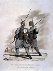 Soldats du 1er Régiment de Foot Guards en ordre de marche, tiré de 