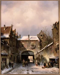 Scène de rue de village en hiver, 1893