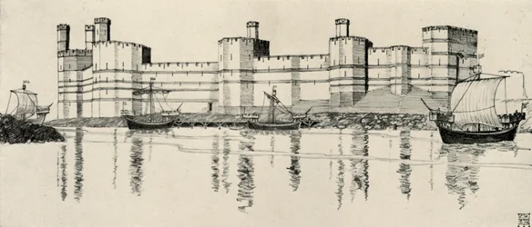 Extérieur du château de Caernarvon, nord du Pays de Galles, 1931
