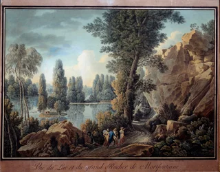 Le grand rocher et le lac du parc de Mortefontaine