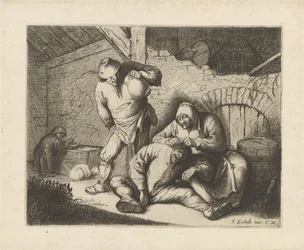 Femme épouillant un homme