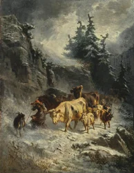 French: Troupeau dans une tempête de neige Herd in a snowstorm