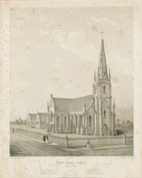 Burton-upon-Trent - Église du Christ et écoles: gravure