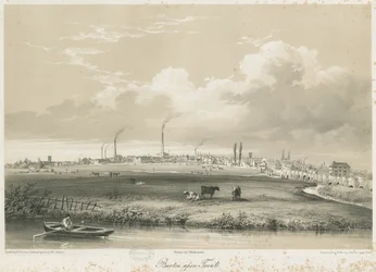 Pont et ville de Burton-upon-Trent : lithographie teintée
