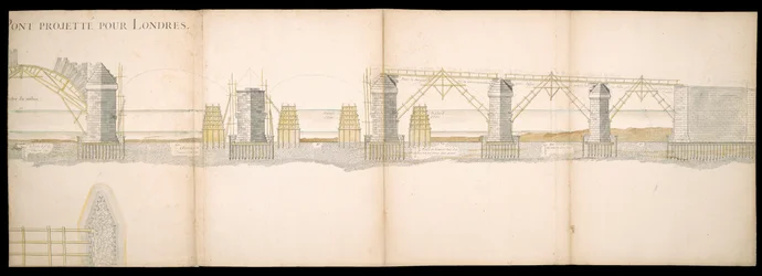 Conceptions du pont projeté sur la Tamise à Londres, BL Maps C.49.e.76