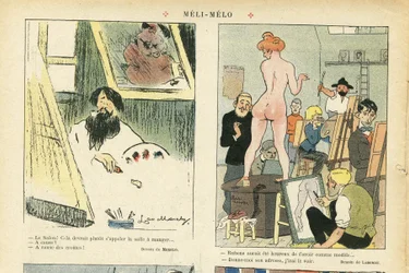 Illustration de Chas-Laborde (1886-1941) dans Le Rire, 21/03/08 - Méli-Mélo - Art, Enseignement, Nudité - Modèle (qui pose)