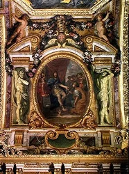 Patronage des arts en 1663, peinture au plafond de la Galerie des Glaces
