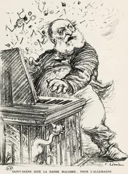 Caricature de Charles Camille Saint-Saëns, compositeur, pianiste et organiste français