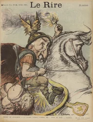 Caricature du Premier ministre français Émile Combes en Attila le Hun. Illustration pour Le Rire