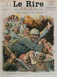 Le général Charles Mangin et ses subalternes, un homme noir vaut bien deux Boches, illustration de première de couverture du « Rire Rouge », 17 février 1917