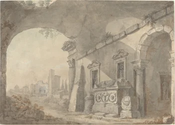 Ruines romaines avec un sépulcre