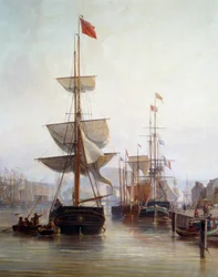 Navire dans le port de Rouen en 1855 (détail)