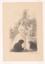 Femme couronnée et putto avec une corne d