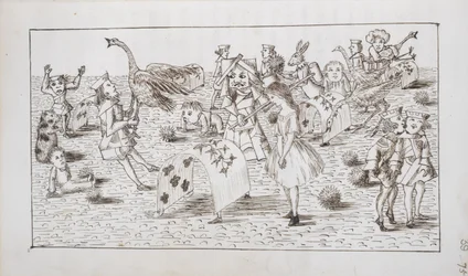 Alice et la Reine Rouge jouent au croquet, illustration du Chapitre IV de 