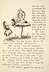 Alice reçoit des conseils de la chenille bleue, illustration des Aventures d