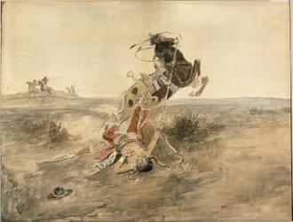 Guerrier indien tombé, vers 1886 (aquarelle et mine de plomb sur papier vélin crème)