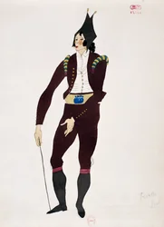 Costume pour le personnage de Fiorello du Barbier de Séville de Gioacchino Rossini, croquis de Charles Martin