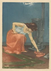 Les pantoufles (gravure en couleur et aquatinte)