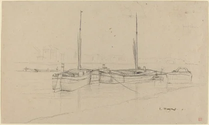 Bateaux sur la rivière avec des mâts