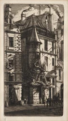 Eaux-fortes de Paris : maison avec une tourelle, rue des Tisserands