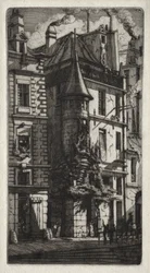 Eaux-fortes de Paris : Maison avec une tourelle, rue des Tisserands
