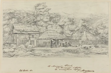 Greniers indigènes et habitations à Akaroa, presqu