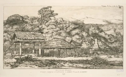 Greniers indigènes et habitations à Akaroa, presqu