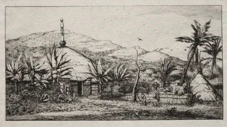 Nouvelle-Calédonie : Grande hutte indigène sur la route de Balade à Puebo, 1845