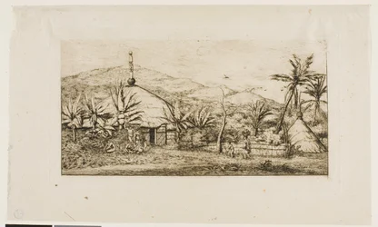 Nouvelle-Calédonie : Grande hutte indigène sur la route de Balade à Puépo, 1845