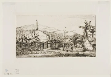 Nouvelle-Calédonie : Grande Hutte Native sur la Route de Balade à Puépo, 1845