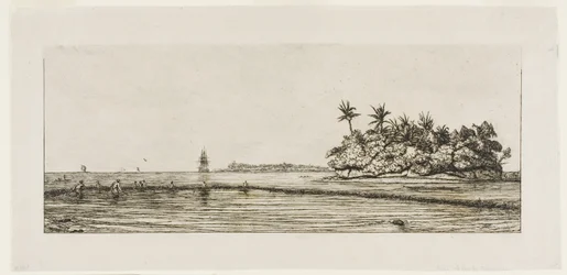 Océanie : Pêche, près des îles avec des palmiers dans le groupe Uea ou Wallis, 1845