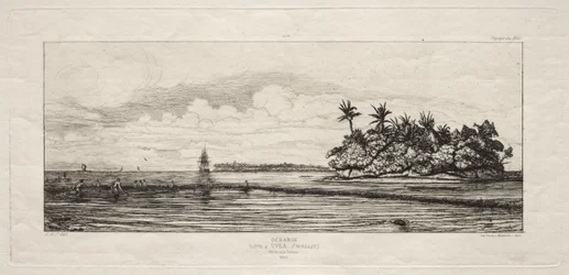 Océanie : Pêche près des îles avec des palmiers dans le groupe Uea ou Wallis, 1845